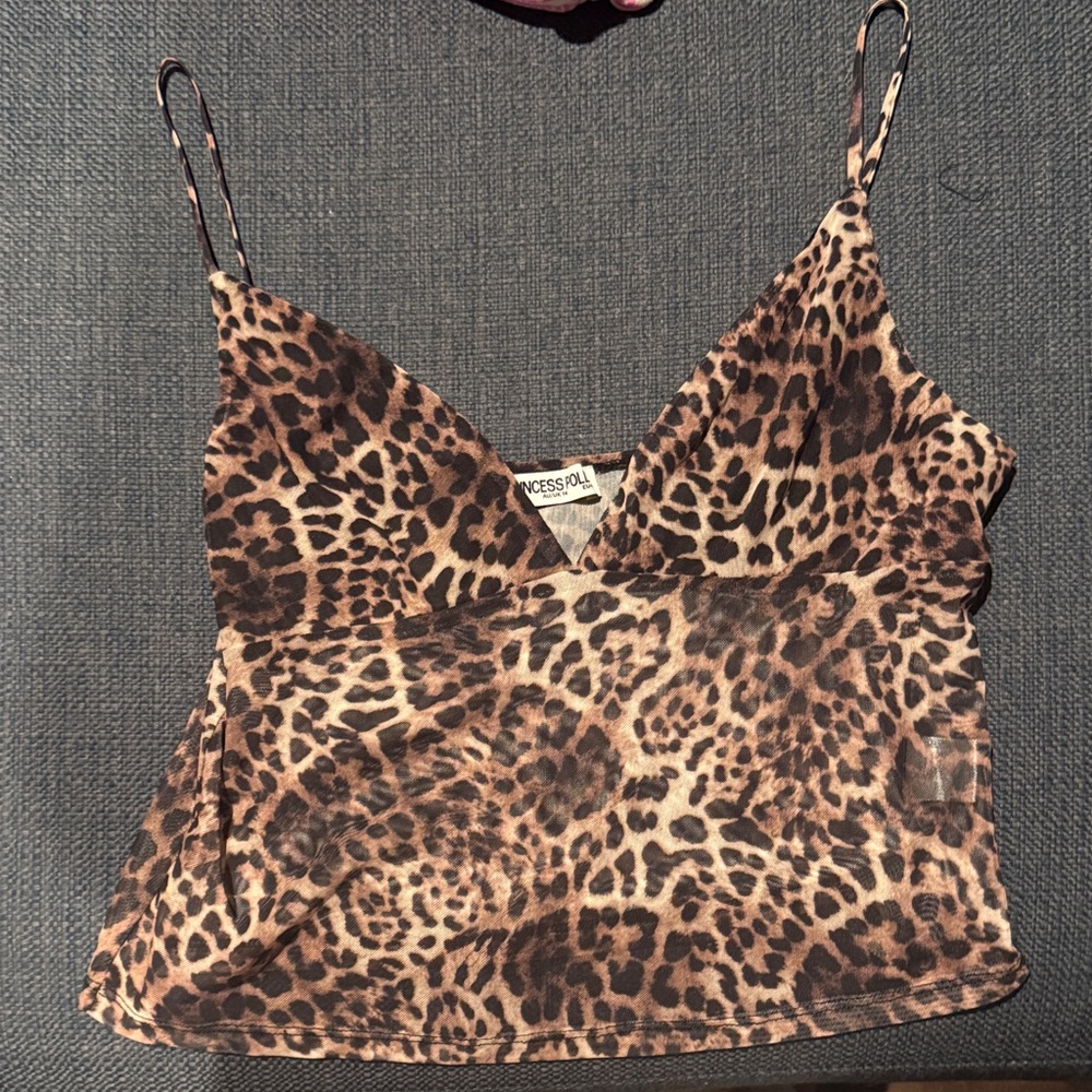 Princess Polly Leopard Print Spaghetti Strap Cami Top - Brown/Tan
